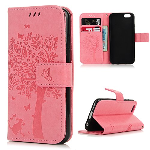 YOKIRIN iPhone 6 / 6S (4.7") Ledertasche Bäume PU Leder Flipcase Handyhülle Case Wallet Lederhülle Schutzhülle Handytasche Schale Backcover Flip Cover Standfunktion Kredit Kartenfächer Rosa von YOKIRIN