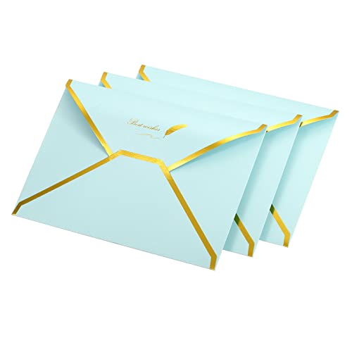 YOKIVE 10 Stück Geschenk Karten Umschläge V Flap Folie Rand | Mini Luxus Mailing Umschlag für Einladungen Hochzeiten Geburtstage (Himmelblau) von YOKIVE