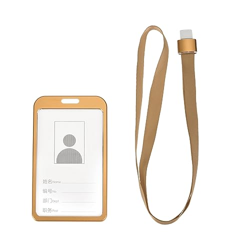 YOKIVE Ausweishalter Wasserdicht Vertikal Aluminum Ausweishalter mit Abnehmbar Schlüsselband Leichtgewicht Ideal für Büro Lehrer (Gold Ton 3.74 x 2.28") von YOKIVE