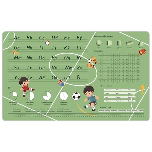 Schreibtischunterlage für Kinder - Fußballfeld Muster ABC Lernen Schreibtischunterlage - 70 x 40 cm - Doppelseitige PU-Leder Schreibunterlage - Abwischbar, öl- und schmutzabweisend, weicher Schreibtischunterlage für Kinder - Fußballfeld Muster ABC Lernen Schreibtischunterlage - 70 x 40 cm - Doppelseitige PU-Leder Schreibunterlage - Abwischbar, öl- und schmutzabweisend, weicher von YOLKPIE