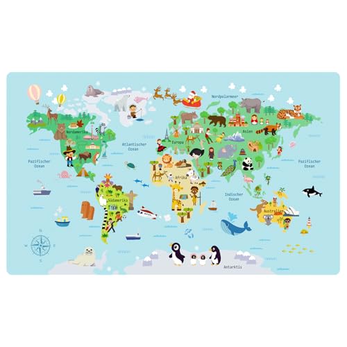 Schreibtischunterlage für Kinder - Schreibtischunterlage weltkarte - 70 x 40 cm - Doppelseitige PU-Leder Schreibunterlage - Abwischbar, öl- und schmutzabweisend, weicher Schreibtischunterlage für Kinder - Schreibtischunterlage weltkarte - 70 x 40 cm - Doppelseitige PU-Leder Schreibunterlage - Abwischbar, öl- und schmutzabweisend, weicher von YOLKPIE