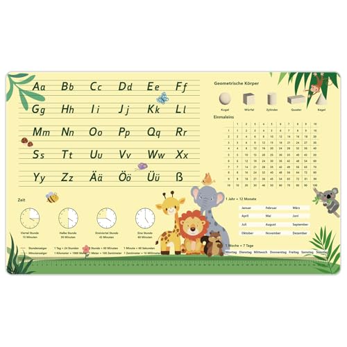 Schreibtischunterlage für Kinder -Tierwelt Muster ABC Lernen Schreibtischunterlage - 70 x 40 cm - Doppelseitige PU-Leder Schreibunterlage - Abwischbar, öl- und schmutzabweisend, weicher Schreibtischunterlage für Kinder -Tierwelt Muster ABC Lernen Schreibtischunterlage - 70 x 40 cm - Doppelseitige PU-Leder Schreibunterlage - Abwischbar, öl- und schmutzabweisend, weicher von YOLKPIE