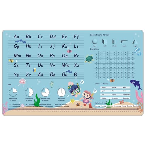 Schreibtischunterlage für Kinder - Unter dem Meer ABC Lernen Schreibtischunterlage - 70 x 40 cm - Doppelseitige PU-Leder Schreibunterlage - Abwischbar, öl- und schmutzabweisend, weiche Schreibtischunterlage für Kinder - Unter dem Meer ABC Lernen Schreibtischunterlage - 70 x 40 cm - Doppelseitige PU-Leder Schreibunterlage - Abwischbar, öl- und schmutzabweisend, weiche von YOLKPIE