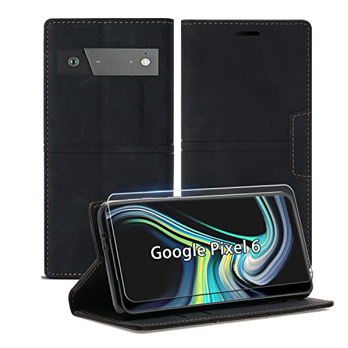 Handyhülle für Google Pixel 6 hülle(mit Google 6 Schutzfolie) Premium Leder Für Google Pixel 6 Hülle Klappbar,Brieftasche mit Kickstand-Funktion von YOLMFOEV