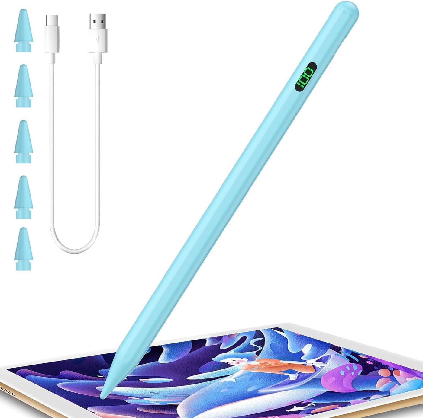 YOLPHA Eingabestift iPad, Active Stylus Pen - Handfläschenerkennung mit 5 Ersatzspitzen (Batterieanzeige, Magnetbefestigung, Neigungsempfindlichkeit mit präziser Geschmeidigkeit, 1,5 mm feine Spitze, Kompatibel mit iPad 2018-2024, Keine Bluetooth-Verbindung oder Apps erforderlich -, 7-St) von YOLPHA