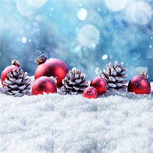 YongFoto 1,5x1,5m Vinyl Foto Hintergrund Weihnachten Snowy Christmas Balls und Pinecones in winterlichen Szene Fotografie Hintergrund für Fotoshooting Fotostudio Requisiten von YONGFOTO