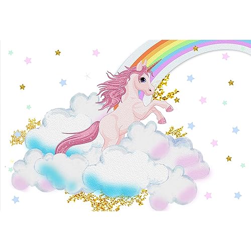 YongFoto 1,5x1m Vinyl Foto Hintergrund Einhorn Cartton Niedlich Rosa Einhorn Rainbow Cloud Twinkle Star Fotografie Hintergrund für Geburtstagsfeier Babydusche Kinder Baby Mädchen Fotostudio Requisiten von YONGFOTO