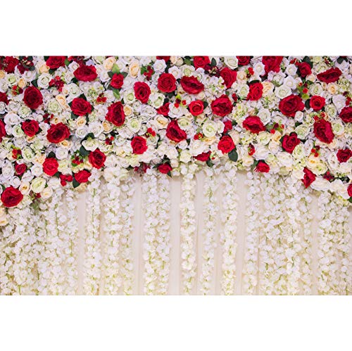 YongFoto 1,5x1m Vinyl Foto Hintergrund Hochzeitshintergrund Rosen Blumen Vorhang Schöne Blumenwand Fotografie Hintergrund Valentinstag Hochzeit Partydekoration Fotostudio Hintergründe Foto von YONGFOTO