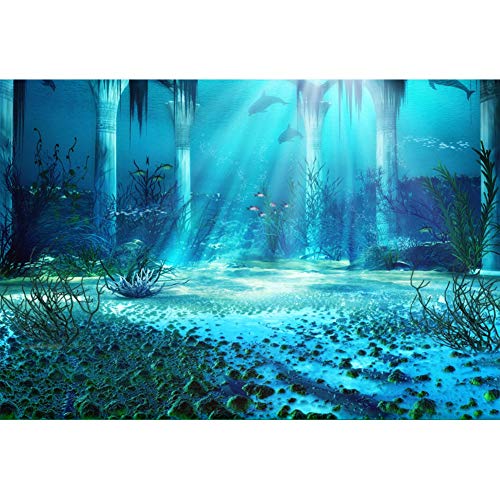 YongFoto 1,5x1m Vinyl Foto Hintergrund Unterwasser Kulisse Riesige S鋟len Meeresboden Fische Sonnenstrahlen Fotografie Hintergrund Partydekoration Geburtstag Fotoshoot Fotostudio Hintergr黱de von YONGFOTO