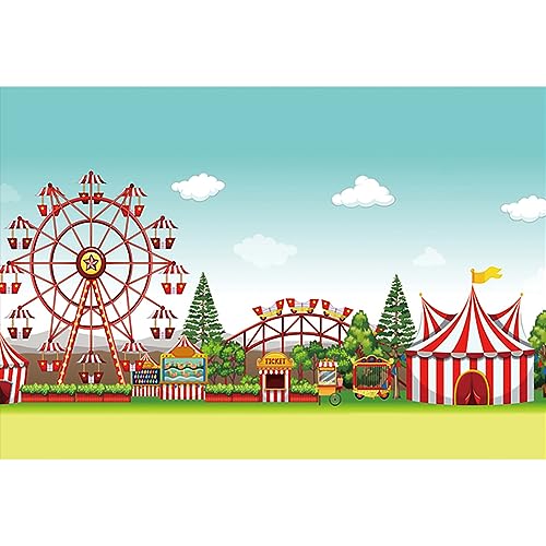 YongFoto 1,5x1m Vinyl Foto Hintergrund Zirkus Kirmes Spielplatz Ticketschalter Achterbahn Riesenrad Fotografie Hintergrund für Photo Booth Baby Party Banner Kinder Fotostudio Requisiten von YONGFOTO