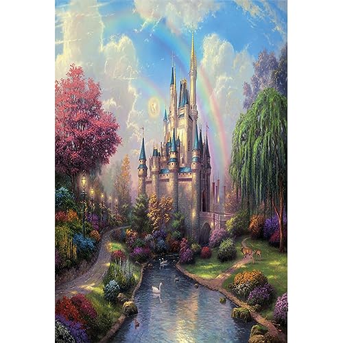 YongFoto 1,5x2,2m Vinyl Foto Hintergrund Märchen Angel Castle Blauer Himmel Weiße Wolke Regenbogen Weg Stream Fotografie Hintergrund für Photo Booth Baby Party Banner Kinder Fotostudio Requisiten von YONGFOTO