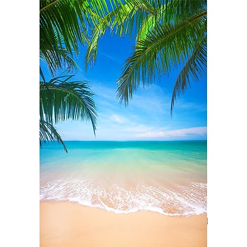 YongFoto 1,5x2,2m Vinyl Foto Hintergrund Tropischer Strand Blauer Himmel Grünes Meer Kokosnuss Palmblätter Fotografie Hintergrund Partydekoration Video Fotostudio Hintergründe Fotoshooting von YONGFOTO