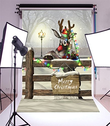 YongFoto 1x1,5m Foto Hintergrund Weihnachten Vinyl Frohe Weihnachten Poster Weihnachten Rentier Straßenlampe Winter Wunderland Fotografie Hintergrund Foto Leinwand Kinder Fotostudio 100x150cm von YONGFOTO