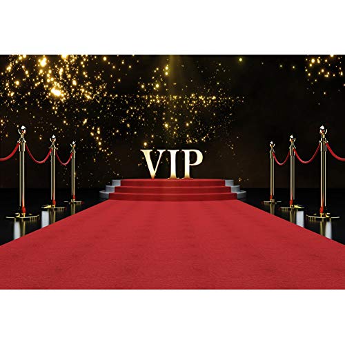 YongFoto 2,2x1,5 m Vinyl Fotografie Hintergrund VIP Bühnen-Roter Teppich goldene Glitzer-Punkte für Geburtstag Hochzeit Veranstaltung Party Dekoration Portrait Fotoshooting Studio Fotokabine Props von YONGFOTO