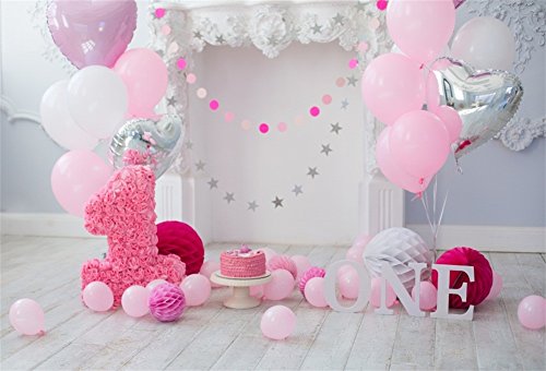 YongFoto 2,2x1,5m Vinyl Foto Hintergrund 1 Geburtstag Schöne Dekorationen Ballon Fotografie Hintergrund für Babyfotos Photo Booth Baby Party Banner Kinder Fotostudio von YONGFOTO