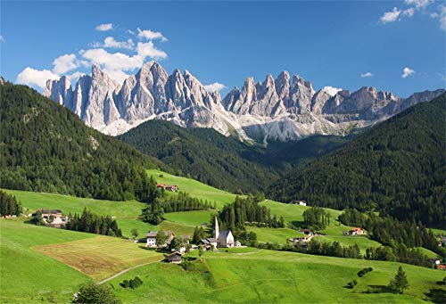 YongFoto 2,2x1,5m Vinyl Foto Hintergrund Gebirgslandschaft Bäume Gras Wiese Dorf auf Hügeln Fotografie Hintergrund Backdrop Fotostudio Hintergründe Requisiten von YONGFOTO