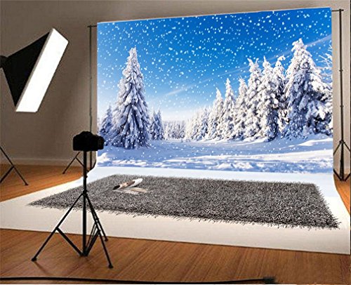 YongFoto 2,2x1,5m Vinyl Weihnachten Kulissen für Fotografie Schneebedeckt Landschaft Schneeflocken Kiefern Winter Wunderland Neujahr Foto Hintergrund für Party Neugeborene Kinder Porträt Requisiten… von YONGFOTO