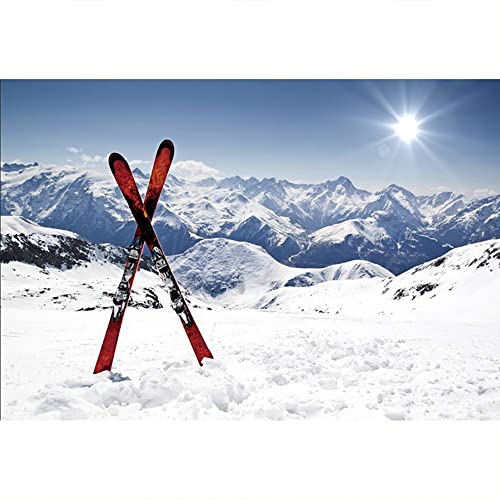 YongFoto 3,5x2,5m Vinyl Foto Hintergrund Winterlandschaft Schlitten Alpin Weihnachten Fotografie Hintergrund für Fotoshooting Fotostudio Requisiten von YONGFOTO