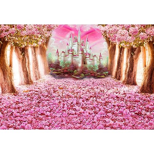 YongFoto 3 x 2 m Vinyl Hintergrund Schloss Fantasy Bäume Blumen Rosen Blütenblätter Geburtstag Hochzeit Fotografie Hintergrund Fotohintergrund Fotohintergrund Studio Party Dekor von YONGFOTO