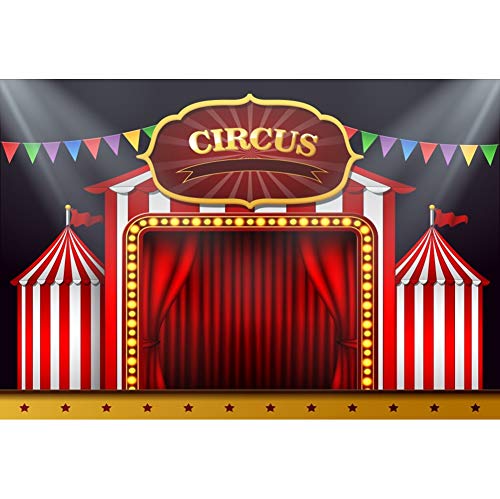 YongFoto 3x2,5m Vinyl Fotografie Hintergrund Zirkus Thema Geburtstag Hintergrund Zirkuszelt Banners Zirkus Baby Hintergrund Event Party Dekoration Portrait Fotoshooting Studio Photo Booth Requisiten von YONGFOTO