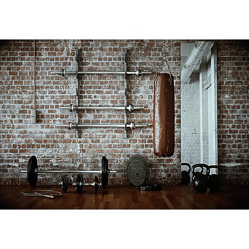 YongFoto 3x2m Gymnasium Hintergrund Innen Fitnessraum Hintergründe für die Fotografie Studio Equipment Shabby Brick Wand Gloomy Grunge Holz Boden Vinyl Foto Hintergrund Herren Frauen Studio Requisiten von YONGFOTO