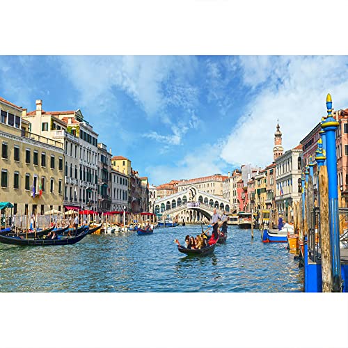 YongFoto 3x2m Vinyl Foto Hintergrund Gondel an der Rialtobrücke in Venedig Wahrzeichen Stadtlandschaft Fotografie Hintergrund für Fotoshooting Portraitfotos Party Kinder Hochzeit Fotostudio Requisiten von YONGFOTO