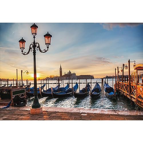 YongFoto 3x2m Vinyl Foto Hintergrund Traditionelle Italienische Gondeln in Europa Venedig Kirche San Giorgio Maggiore Sonnenaufgang Fotografie Hintergrund für Fotoshooting Party Hochzeit Requisiten von YONGFOTO