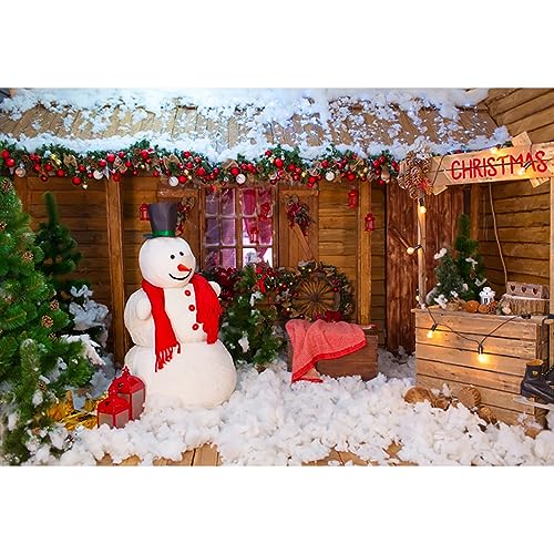 YongFoto 3x2m Vinyl Foto Hintergrund Weihnachten Außendekoration Schneemann Weihnachtsbaum Fotografie Hintergrund für Fotoshooting Fotostudio Requisiten von YONGFOTO