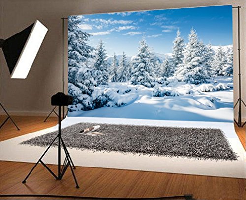 YongFoto 3x2m Vinyl Foto Hintergrund Weihnachten Baum Ländlicher Schnee bedeckte Frohe Weihnachten Fotografie Hintergrund für Fotoshooting Portraitfotos Party Kinder Hochzeit Fotostudio Requisiten von YONGFOTO