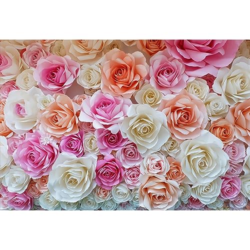 YongFoto 3x2m Vinyl Foto Hintergrund atio Papierblumen Blühende Rose mit Blumen Fotografie Hintergrund für Fotoshooting Portraitfotos Party Kinder Hochzeit Fotostudio Requisiten von YONGFOTO