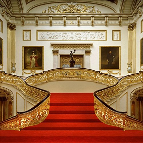 YongFoto 3x3m Vinyl Foto Hintergrund Innen Luxus Palast Elegante Treppe Rote Curpet Fotografie Hintergrund f黵 Hochzeit Fotoshooting Portraitfotos Fotostudio Requisiten von YONGFOTO
