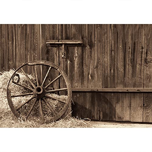 YongFoto 4,5x3m Vinyl Foto Hintergrund Barn Straw Hay Bale Oldtimer Räder Grunge Holz Plank Ric Autumn Interior Fotografie Hintergrund für Fotoshooting Portraitfotos Party Kinder Fotostudio Requisiten von YONGFOTO