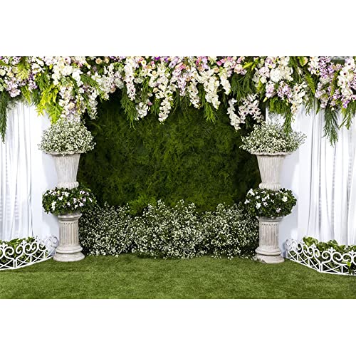 YongFoto 4,5x3m Vinyl Foto Hintergrund Blumenschmuck für Hochzeitszeremonie Vasen mit frischen Blumen Fotografie Hintergrund für Photo Booth Urlaubs Party Ceremony Fotostudio Requisiten von YONGFOTO