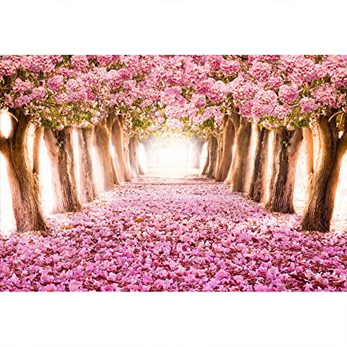 YongFoto 4,5x3m Vinyl Foto Hintergrund Fallendes Blütenblatt Romantisch Tunnel rosa Blume Bäume Fotografie Hintergrund für Fotoshooting Portraitfotos Party Kinder Hochzeit Fotostudio Requisiten von YONGFOTO
