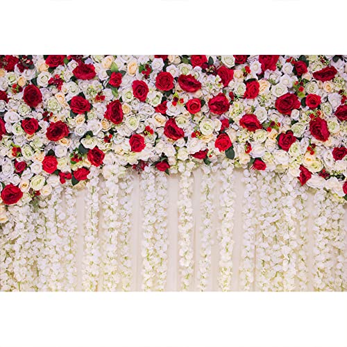 YongFoto 4,5x3m Vinyl Foto Hintergrund Hochzeitshintergrund Rosen Blumen Vorhang Schöne Blumenwand Fotografie Hintergrund Valentinstag Hochzeit Partydekoration Fotostudio Hintergründe Foto von YONGFOTO