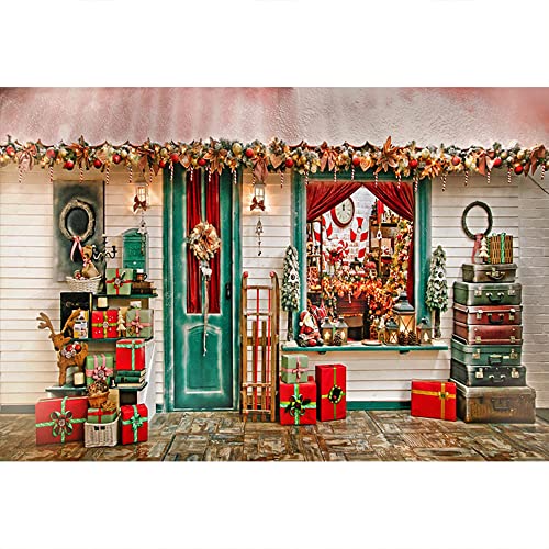 YongFoto 4,5x3m Vinyl Foto Hintergrund Weihnachtsgeschäft Geschenke Geschäft Draussen Fotografie Hintergrund für Fotoshooting Portraitfotos Party Kinder Hochzeit Fotostudio Requisiten von YONGFOTO