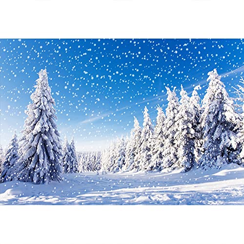 YongFoto 4,5x3m Vinyl Weihnachten Kulissen für Fotografie Schneebedeckt Landschaft Schneeflocken Kiefern Winter Wunderland Neujahr Foto Hintergrund für Party Neugeborene Kinder Porträt Requisiten von YONGFOTO