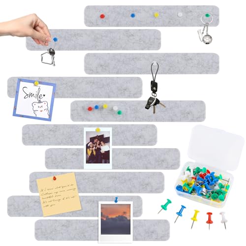 10 Stück Filzpinnwand selbstklebend mit 50 Stecknadeln, 33 x 5cm Pinnwände Stangenleisten Korkbrett Memo Boards Fotos Filzbrett Pinnwand Wanddekoration für Büro, Schlafzimmer, Küche (Weiß) von YONGQING