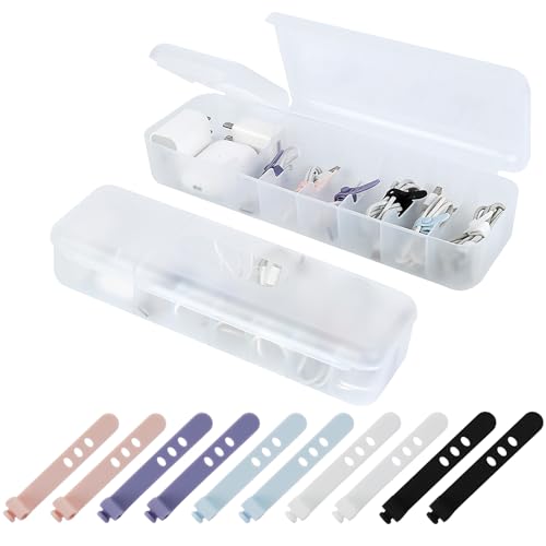 2 Stück Kabel Aufbewahrungsbox, 7 Fächer Transparente Kabelmanagement-Box mit 20 Kabelbindern, Doppelöffnung Kabel-Organisator für Schreibtisch Lagerung, Büro, Hausgebrauch von YONGQING