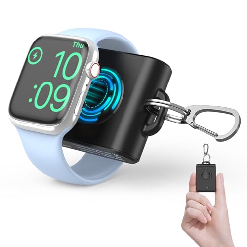 Tragbares iWatch-Ladegerät mit Schlüsselanhänger, 2000 mAh, Mini-Powerbank, Power-Notfall-Pod, kompakt, magnetisch, kabelloses iWatch-Ladegerät für Apple Watch Serie 9,8,7,SE,6,5,4,3,2 (Schwarz) von YONHUIZI