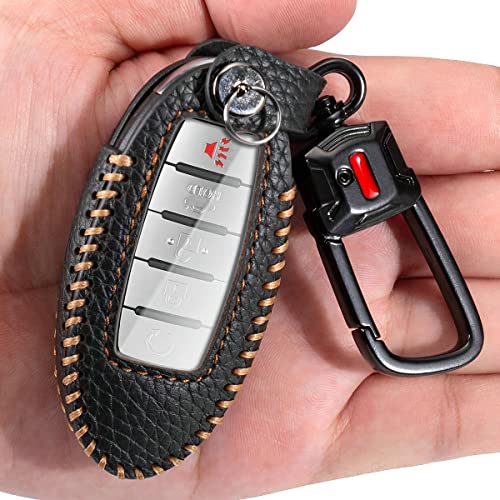 Für Nissan Schlüsselanhänger Abdeckung mit Schlüsselanhänger, echtes Leder, für Nissan Rogue Sentra Altima Kicks Versa Murano Frontier Pathfinder Titan Armada Maxima Infiniti Für Nissan Schlüsselanhänger Abdeckung mit Schlüsselanhänger, echtes Leder, für Nissan Rogue Sentra Altima Kicks Versa Murano Frontier Pathfinder Titan Armada Maxima Infiniti von YONUFI