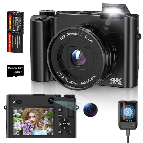 Digitalkamera,4K 64MP Fotokamera Autofocus mit 16X Digital Zoom,Anti-Shake,Dual-Kameras,Vlogging Kompaktkamera mit 32GB Karte,2 Akkus,Charger für Jugendliche, Einsteige Digitalkamera,4K 64MP Fotokamera Autofocus mit 16X Digital Zoom,Anti-Shake,Dual-Kameras,Vlogging Kompaktkamera mit 32GB Karte,2 Akkus,Charger für Jugendliche, Einsteige von YOODEE