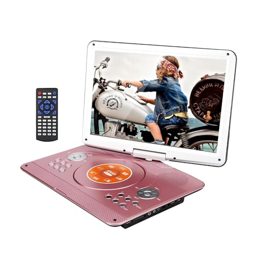 YOOHOO 16.9" tragbarer DVD Player für Auto und Kinder mit Bildschirm 14.1" HD Bildschirm,mit akku,unterstützt alle Regionen, mehrere Regionen, Auto DVD Player für Kinder, Kopfhörer/SD/USB (Gold) von YOOHOO