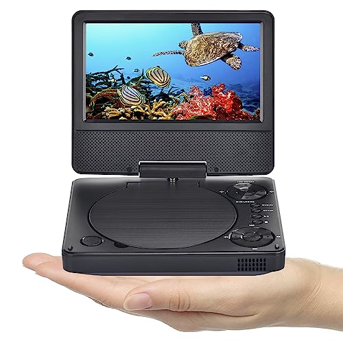 YOOHOO 9,5-Zoll-Mini-tragbarer DVD-Player für Auto und Kinder mit schwenkbarem 7,5-Zoll-HD-Bildschirm, unterstützt alle Regionen, mehrere Regionen, Auto-DVD-Player für Kinder, Kopfhörer/SD-Karte/USB von YOOHOO