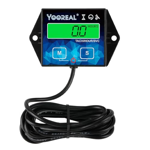 Yooreal Digitaler Drehzahlmesser mit Hintergrundbeleuchtung Betriebsstundenzähler, rücksetzbare Stunden, austauschbare Batterie Motor für Rasenmäher Generator Kettensäge Außenbordmotor Schneefräse von YOOREAL