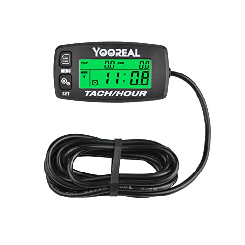 Yooreal Digitaler Drehzahl-/Stundenzähler, Wartungsalarm, austauschbare Batterie für Rasentraktor, Generator, Mini-Fahrrad, Kettensäge, ATV, Außenbordmotor, Schneemobil von YOOREAL