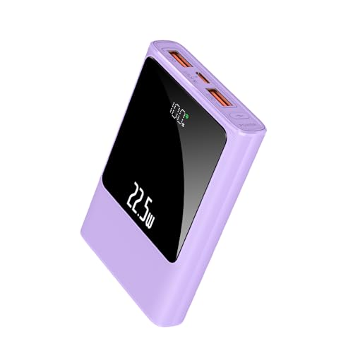 Superschnelle 22,5W Powerbank mit 10000mAh, USB-C-Ausgänge und Eingänge Tragbares Telefonladegerät Mini Akku kompatibel mit iPhone Samsung Tablet und Mehr (Lila) von YOOSANG