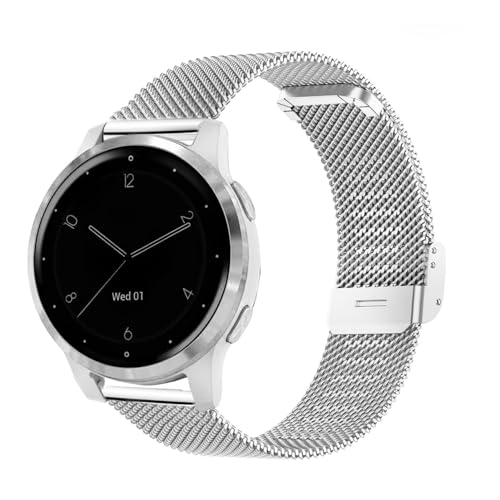 YOOSIDE Armband für Garmin Venu 3S / Vivoactive 4S / Vivomove 3S / Venu 2S, Edelstahl Masche Metall 18mm Ersatzarmband für Forerunner 255S /265S (Silber) von YOOSIDE