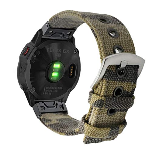 YOOSIDE Fenix 5X Plus/Fenix 6X QuickFit Armband, 26mm Segeltuch Tarnen Edelstahl Schnellverschluss Ersatzarmband Uhrenarmband für Garmin Fenix 5X/5X Plus/3,Quatix 3,Tactix Charlie,Tarnen von YOOSIDE
