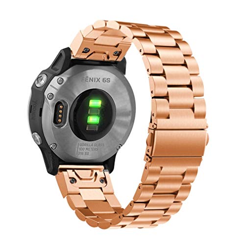 YOOSIDE QuickFit 20mm Armband für Garmin Fenix 7S / Fenix 6S / Fenix 5S / epix Pro 42mm, Edelstahl Gliederarmband Ersatzarmbänder Uhrenarmband für Garmin Instinct 2S / Descent Mk2S (Rotgold) von YOOSIDE